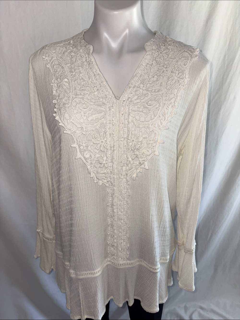 Tantrums Cream Lace-Detail Peasant Tunic